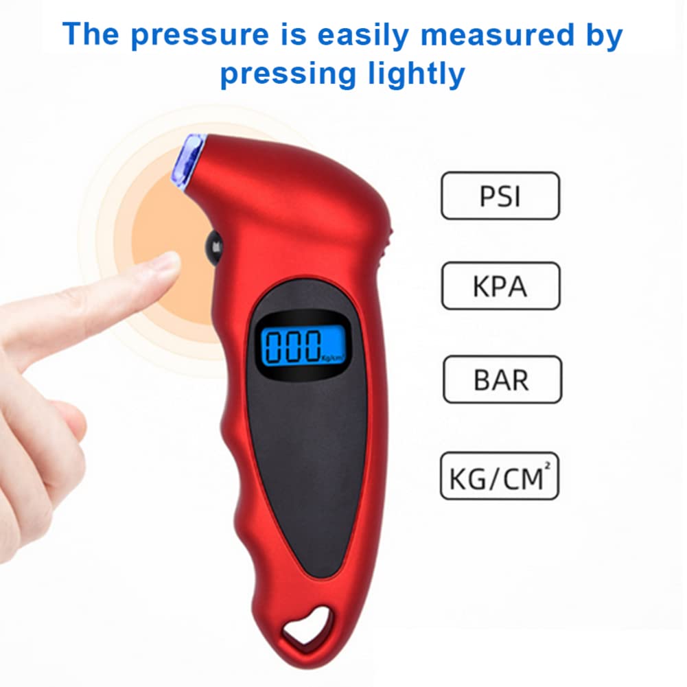 Digital Tyre Air Pressure Gauge, Easy to Read LCD Display Digital Tire Pressure Reader, Accurate Digital Tire Pressure Meter for Car Trucks and Bicycles, Fast and Accurate Readings, Red
