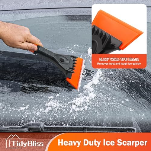TidyBliss Ice Scraper for Car Windshield, 5 inches Wide TPU Blade, Frost Remover with Ergonomic Foam Grip for SUV Truck Glass Window (Orange)