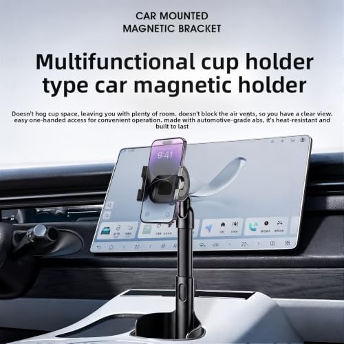 Car Cup Holder Phone Mount, 2‑in‑1 Magnetic & Clamp Car Phone Holder, Telescopic Adjustable 360° Rotatable Cup‑Slot Phone Mount for Most Smartphones, Fits Most Cars with Round Cup Holders