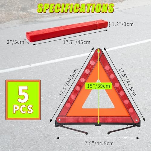 5 Pack Warning Triangles Safety Triangle Emergency Kit with Case