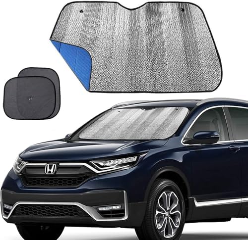 Big Ant Windshield Sun Shade Car Window Sunshade with Side Window Shades as Bonus, Blue Foldable UV Ray Visor Protector Shield Cover Keeps Vehicle Cool (Size 55" x 27.5")