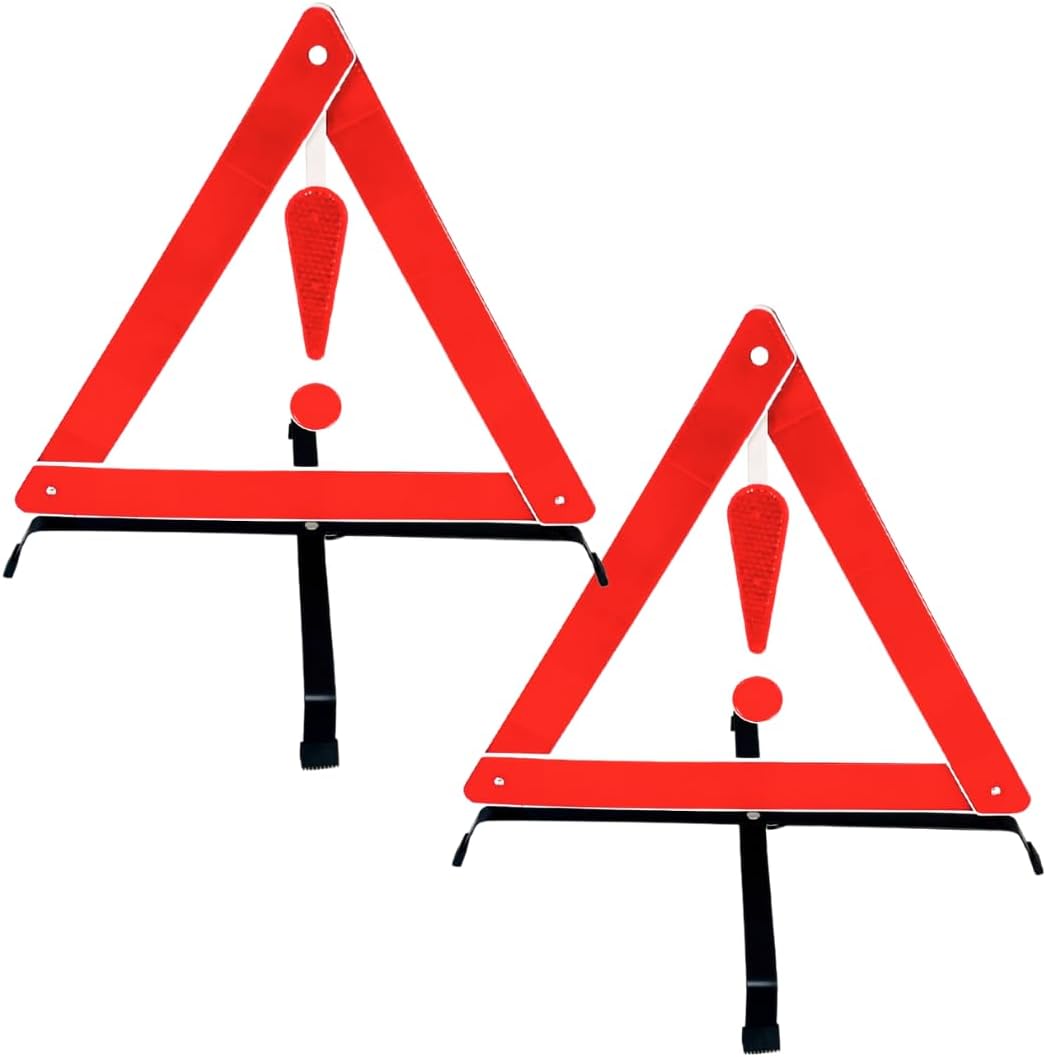 3 Piece Reflective Road Safety Triangle with Warning Exclamation Point | High Visibility and Durable Construction || Foldable and Comes with Case