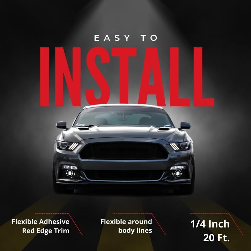 Cowles Custom - Red Color Molding Edge Trim Automotive Accessory for The Interior or Exterior of Cars, Trucks, SUVs, 20 Feet of Peel and Stick-On with 3M Tape Decorative Flexible PVC Molding