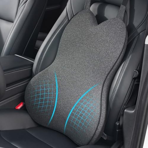 Dreamer Car Lumbar Support Pillow for Car – Memory Foam Whole Back Relief | Adjustable Straps, Washable Cover, Anti-Slip – Daily Commute & Long Trips – 16.9"x20.9"(2.4" Thin) – Trusted by Pro Drivers