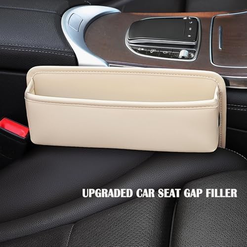 2-Pack Car Seat Gap Filler, Premium Leather Console Organizer Universal Fit for Car SUV Truck Multi-Purpose Essentials Organizer - Anti-Drop Auto Interior Accessories (Beige 2 pack)