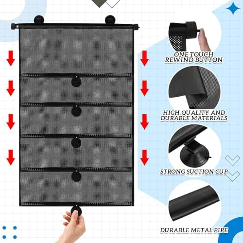Blosssound 2 Pack Car Side Window Sun Shades Extra Wide Retractable Window Shades for Car Blocks Heat Roller Sunshade Visor for UV Rays Glare Protection Accessories(Black,22 × 24 Inch)
