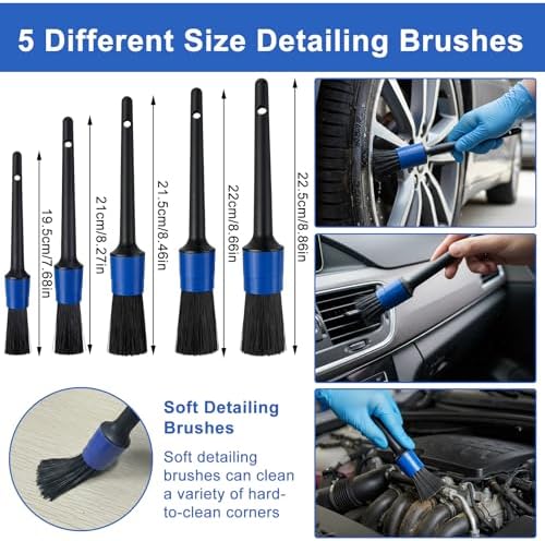 32-Piece Car Detailing Kit with Drill Brush Attachments & Polishing Pads – Professional Auto Detailing Brushes, Wheel & Tire Cleaning Tools with Storage Bag (Blue)