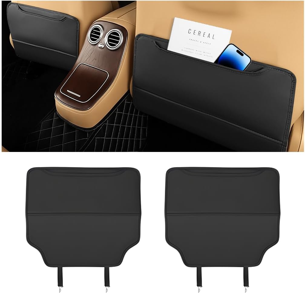 Zpana 2PCS Car Kick Mat Back Seat Protector, Microfiber Leather Vehicle Back Seat Cover with Storage Pocket, Automotive Backseat Anti-Kick Pad for Kids Pets, Universal for Truck SUV RV (Light Brown)