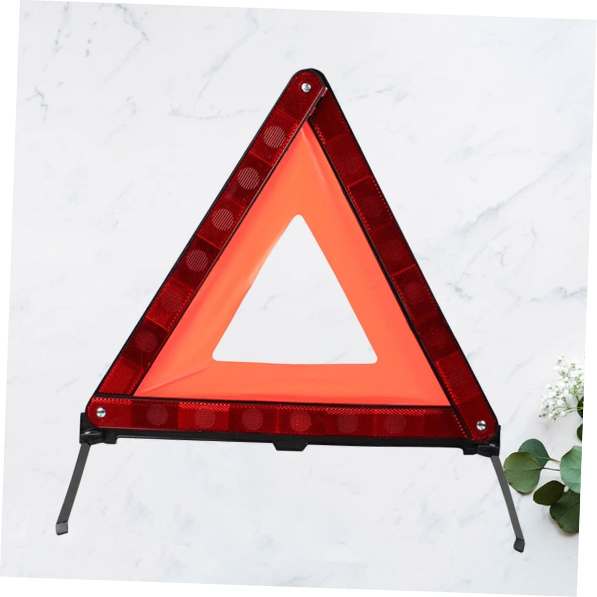 Reflective Roadside Hazard Warning Triangle Sign with Weighted Base