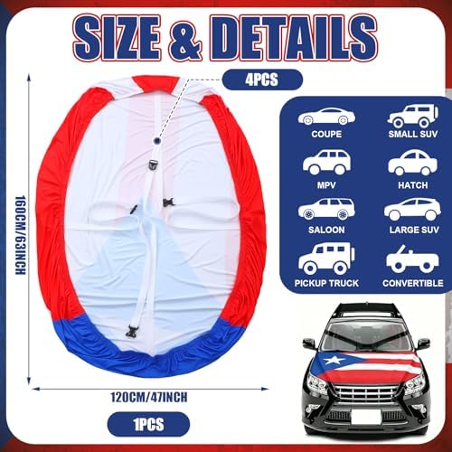 1 Pack Puerto Rico Flag Car Hood Cover 250th Anniversary Weatherproof Car Cover with Adjustable Elastic Straps 63 x 47 Inch Universal Fit Engine Shield for Trucks Suvs All Seasons Outdoor