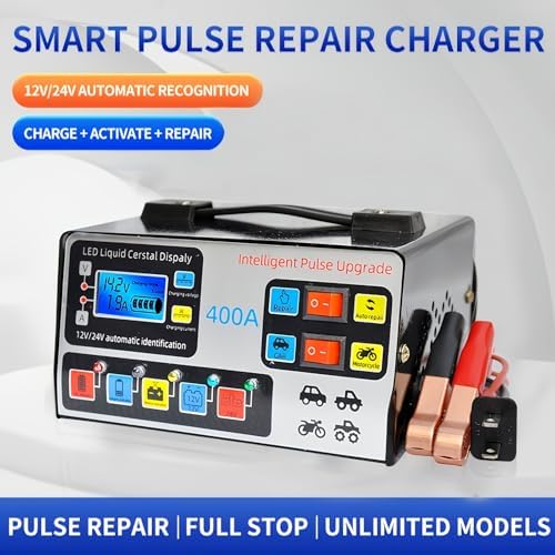 Car Battery Charger with Smart Pulse Repair for 12V/24V Battery for Car, Motorcycle, Truck and More
