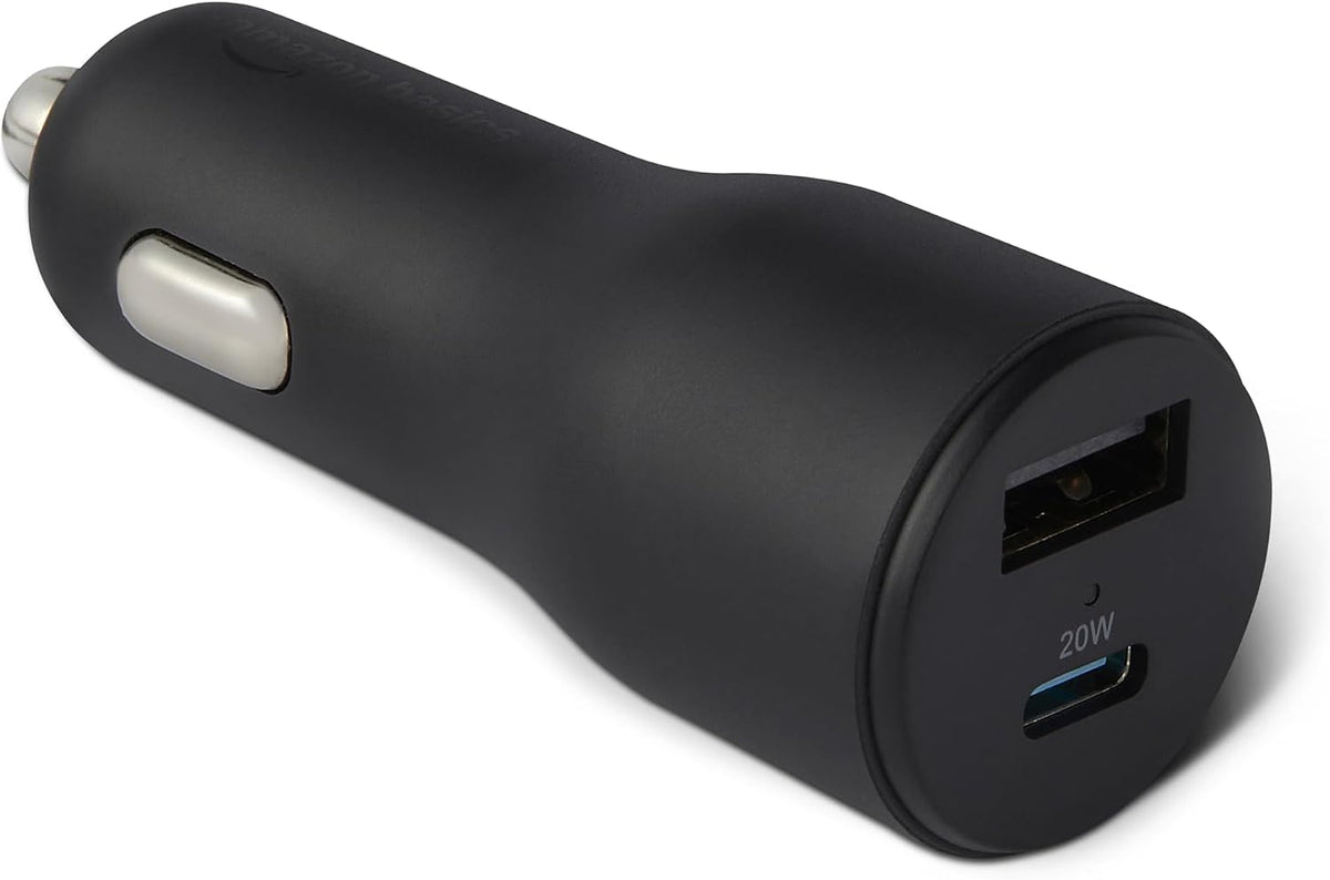 Amazon Basics USB-C Car Charger, 60W Fast Charging Automobile Cell Phone Adapter, Triple-Port (30W USB-C +30W Coiled USB-C Cable +18W USB-A), Compatible With iPhone, Samsung, iPad & MacBook Air, Black