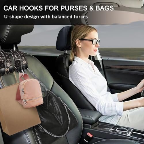 Blusabaca 2PCS Car Seat Back Storage Headrest Hooks, Sun and Moon Purse Holder Bags Hanger, PU Leather Double Metal Hook for Backseat Organizer, Women Car Accessories Organization