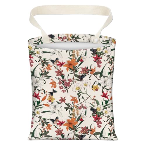 Cute Car Trash Can, Hanging Canvas Car Back Seat Organizer and Storage Bag, Funny Car Trash Bag For Travelling, Outdoor Cute Red Floral