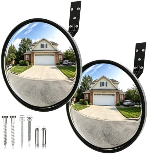 KJE 2Pcs 12" Acrylic Convex Mirror – 160° Wide-Angle Traffic Blind Spot Mirrors, Adjustable Corner Mirror in Garage, Driveways, Stores, Warehouses, for Outdoor and Indoor Use