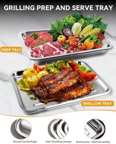 Grill Carry System, grill prep trays 13Pcs,Large Stainless Steel Trays for Food,Stainless Steel Cutting Board & reusable skewers,BBQ Grill Accessories, Grilling Gifts for Men