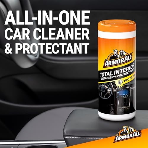 Armor All Total Interior Detailer and Protectant Wipes, 30 Count Canister | Car cleaner wipes for dashboards, consoles, seats, glass, and tech screens with Spring Air scent and no-shine finish