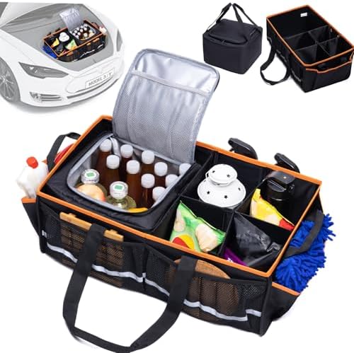Rifachua Car Front Trunk Organizer with Cooler Bag Compatible with Tesla Model Y Model 3 2020-2026, Foldable Grocery Frunk Storage Bag Collapsible for Car SUV with Multi Compartment,Black