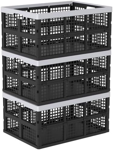 Saedy 66L Plastic Collapsible Folding Storage Crates, 3 Packs