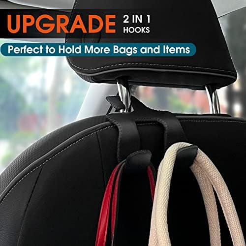 2 in 1 Car Headrest Hooks for Purses and Bags, Upgraded Leather Organizer Storage Holder Hooks Matching Cars Interior, 1-Pack, Gray