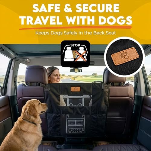 Dog Car Backseat Barrier – Padded Durable Nylon Net Pet Barrier with Mesh Windows | Vehicle Travel Dog Fence, Universal Fit for All Cars, SUVs & Trucks, Easy to Install and Adjust