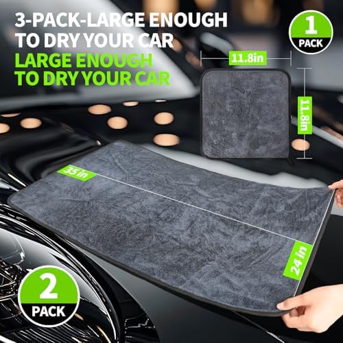 Wontolf Ultra Absorbent Car Drying Towels with Storage Bag, Extra Large Microfiber Towels for Cars, (36" x 24") Drying Towels Car Detailing, Streak Free, No Water Spots, Scratch-Free, 3 Pack