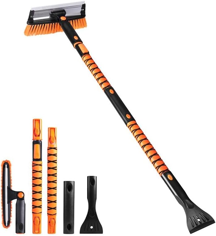 EcoNour 49" Extendable Squeegee Snow Brush and Ice Scraper for Car Windshield & Windows | 270° Telescopic Snow Broom with Pivoting Squeegee | Heavy Duty Car Snow Removal Tool for SUV, Truck & Car