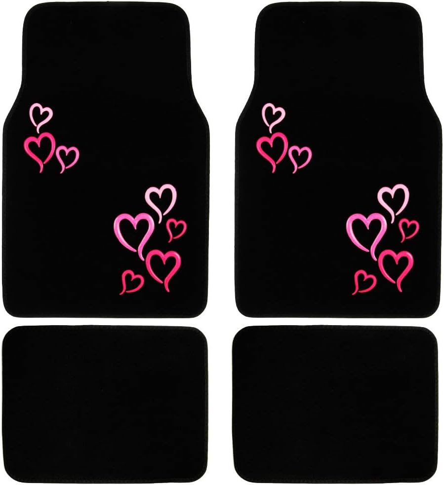 BDK 4-Piece Design Carpet Floor Mat Set - (Hawaiian Flower Pink) (Licensed Products, Secure Backing)