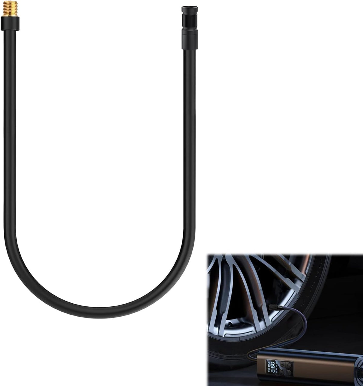 2PCS Universal Brass Screw Thread Tire Inflator Extension Tube, Air Pump Hose Adapter Suit for Car, Motorcycle, E-Bike, VG8 Extension Hose Quick Turn Inflation Attachments 19.69 inches