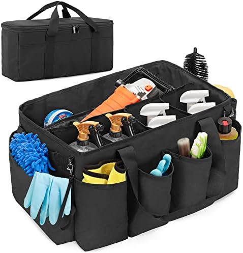 HODRANT Detailing Bag with Polisher Carry Bag, Large Detail Car Care Box for Auto Detailing Supplies, Car Wash Caddy & Trunk Organizer for Buffer Bottle Towel & Cleaning Kit, Black, Patent Design