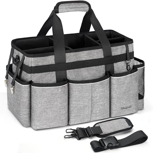 Wearable Cleaning Caddy Bag, Cleaning Caddy Supplies Organizer with Handles for Cleaners & Housekeeper, Under Sink & Car Cleaning Tool Organizers Bag with Adjustable Shoulder Strap&Waist Belt