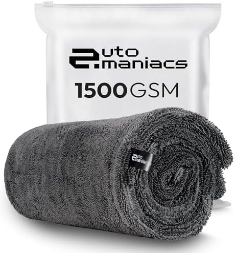 AutoManiacs Drying Towel for Car Detailing, 1500 GSM Ultra Super Absorbent, 24"x36" XL Soft Microfiber Towels for Cars, Twisted-Loop & Streak Free Microfiber Towels for Cars, Trucks, SUVs