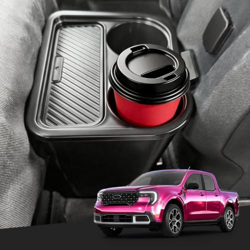 Upgraded Trash Can for Ford Maverick 2022-2026, Rear Seat Bin with Dual Cup Holder Compatible with Maverick Interior Accessories, Multi-Function Insert Expander Storage Box Organizer