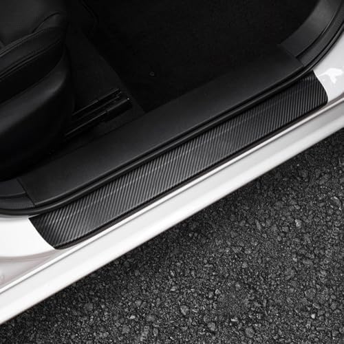 LEXLEY,with Versa Logo for Nissan 2020-2025 Versa Carbon Fiber Style Leather Door Sill Protector Anti-Dirty Scuff Plate Cover Guard Sills Protector Trim,Welcome Pedal Protect 4PCS -Blue