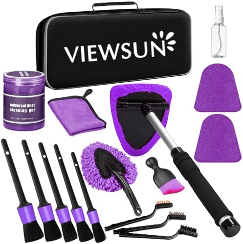 Windshield Cleaner Tool, 17Pcs Purple Car Interior Cleaning Kit, Detailing Kit Cleaner, Detailing Brush, Cleaning Gel, Inside Cleaning Supplies Accessories for Trucks, SUVs, RVs Window