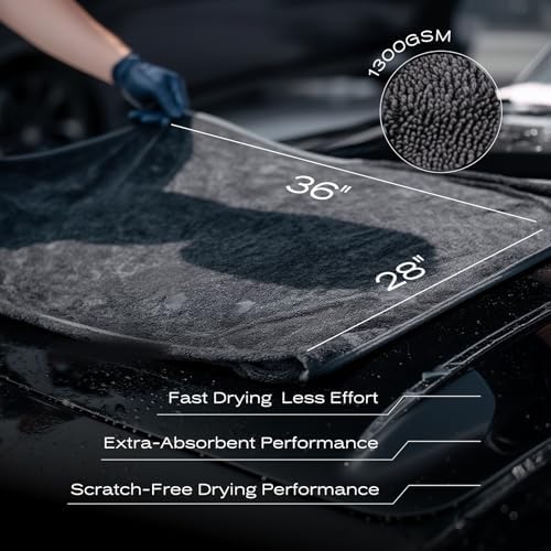 Premium Microfiber Car Drying Towel 28" х 36" 1300 GSM, Extra Large Absorbent Microfiber Towel for Cars, Trucks & SUVs, Lint Free Scratch Free Car Detailing Drying Cloth