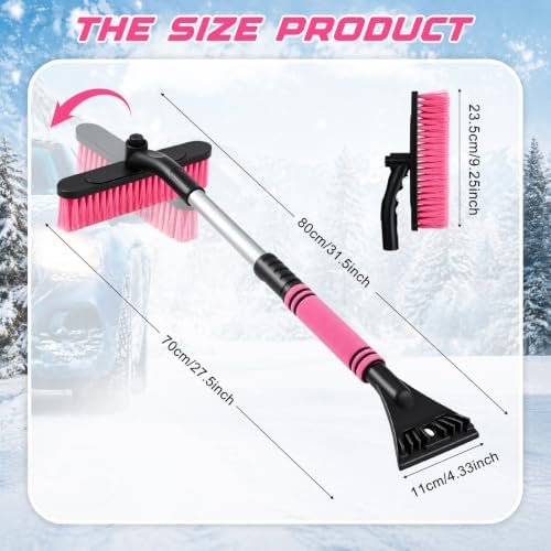 Ceenna 32" Extendable Snow Brush and Ice Scraper for Car Windshield, Pink 2 in 1 Detachable Snow Scraper with Soft Grip Handle, Rotating Brush Head Multi-Functional Removal Tool for Car, Truck, SUV