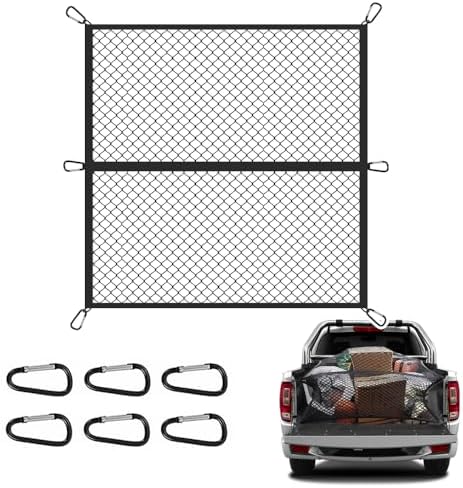 Foldable Cargo Net for Pickup Truck Bed,4' x 4' Ultra Strong Stretch to 8'x8' Truck Bed Organizer Includes 6 Pcs Carabiner Clips,Dual Use Cargo Net for Trucks SUV Car Trunks Organizer