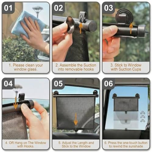 2 Pack Large Car Side Window Sun Shade for Baby, Retractable Roller Car Window Shades UV Protection, Clip-On Sunshade for SUV Truck Rear Side Window, 18" x 20" Vehicle Sun Protection Shade