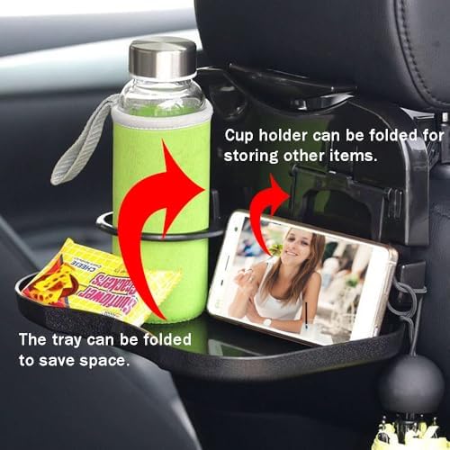 Ouliget Folding Car Headrest Backseat Organizer Tray,Adjustable Backseat Car Cup Holder Food Stand,Multifunctional Travel Tray Compatible with Most Vehicles