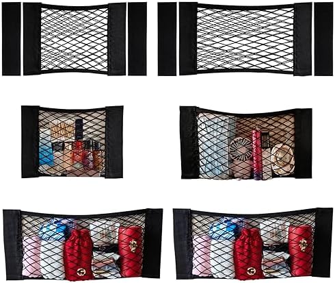 6 Pack Mesh Cargo Net Trunk Cargo Net Wall Sticker Organizer Pouch Bag Elastic Net with Tape Stickers for Car Trunk Storage Storage Holder for Kitchen Cabinet,Closet Organize