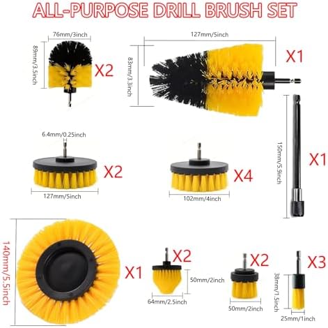 18 Pack Drill Brush Attachment Set, Power Cleaning Scrub Brushes for Drill, Extend Long Attachment, All Purpose for Car Detailing, Bathroom, Carpet, Tile Grout, Sinks, Corners