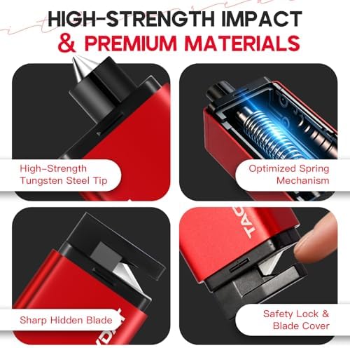 2-in-1 Car Emergency Escape Tool, 2026 Upgraded Safehammer Window Breaker with Seatbelt Cutter, Underwater Usable Glass Breaking Safety Accessory, Fixed on Car Seatbelt, Red, 6PCS