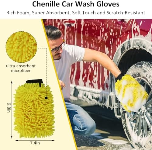 10Pcs Car Wash Detailing Kit Cleaning Kits,with Collapsible Bucket Wash Mitt Sponge Terry Towels Wheel Brush Window Scraper Coral Velvet Towel, Car Cleaning Tools Kit for Interior, Exterior, Wheels