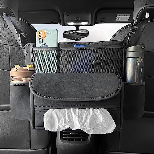 JEYODA Car Suede Seat Organizer High-capacity Seat Back Pouch Central Storage for Pickup SUVs Double-sided Tissue Storage Handbag Holder Car Accessories (Black)