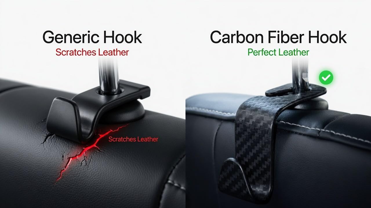Carbon Fiber Car Seat Headrest Hooks, 4 Pack Car Back Seat Organizer Hooks for Handbags, Purses, Groceries, Coats and Accessories, Universal Vehicle Storage Hanger Hooks for Cars, SUVs and Trucks