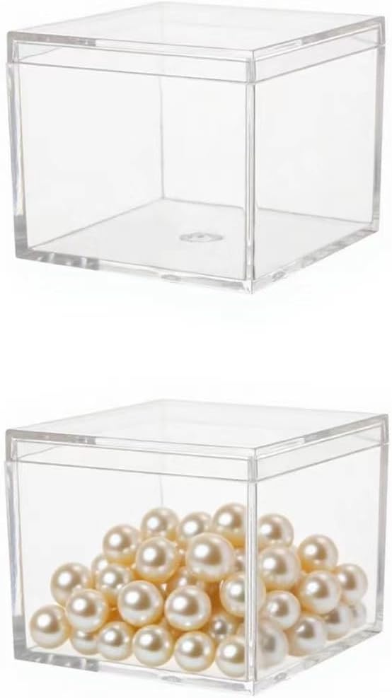 KissYou Acrylic Display Box with Lid 2 Pieces Clear Square Cube Jewelry Storage Contanier Wedding Candy Boxes