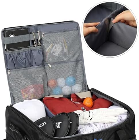 ZEEMO Golf Trunk Organizer, 2 Layer Car Locker with Ventilated Compartment for 2 Pair Shoes, Travel Storage Bag for Accessories, Black