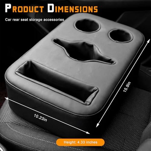 Car Cup Holder, Waterproof Leather Back Seat Drink Holder Expander Tray with Handle, Multifunctional Rear Seat Couch Cup Organizer for Sedans RVs Boats, Car Accessories