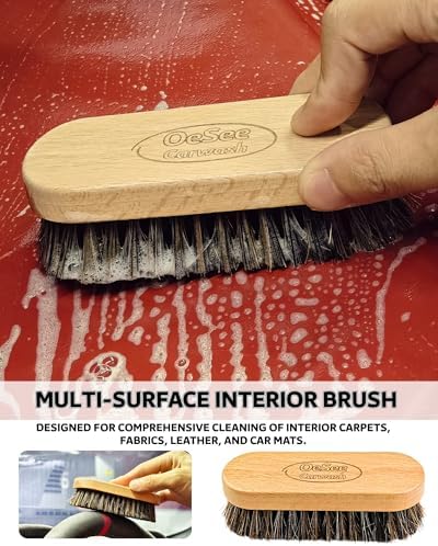 PRO Car Interior Cleaning Kit (9-Piece) - Deep Clean Tools for Leather, Dashboard & Upholstery | Boar Bristle Brush, Dual-Sided Scrub Sponge, Microfiber Towels, Polish Scrub Mitt, Detailing Brushes